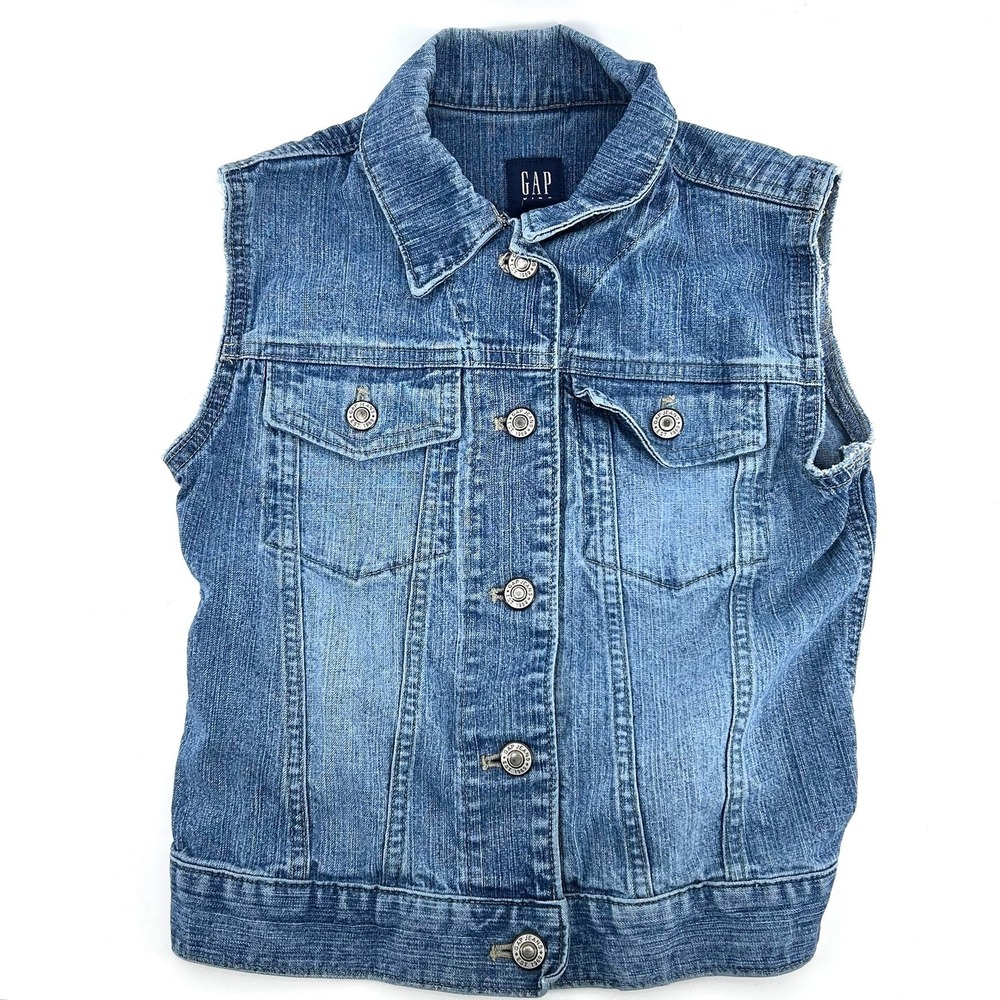 Gap Kids Girls Medium Blue Denim Jean Vest Trucker Jacket Sleeveless Medium 7-8